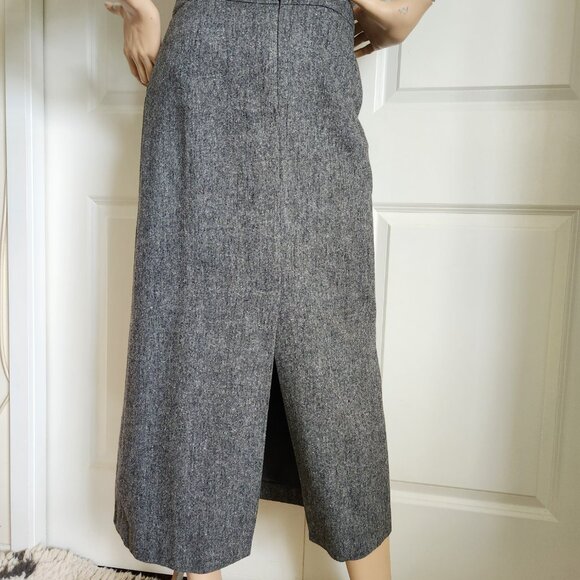 ESPRIT Grey Tweed Skirt US 6 Wool Blend Y2K Vintage MIdi Maxi (Lining Flaw) - Picture 7 of 11